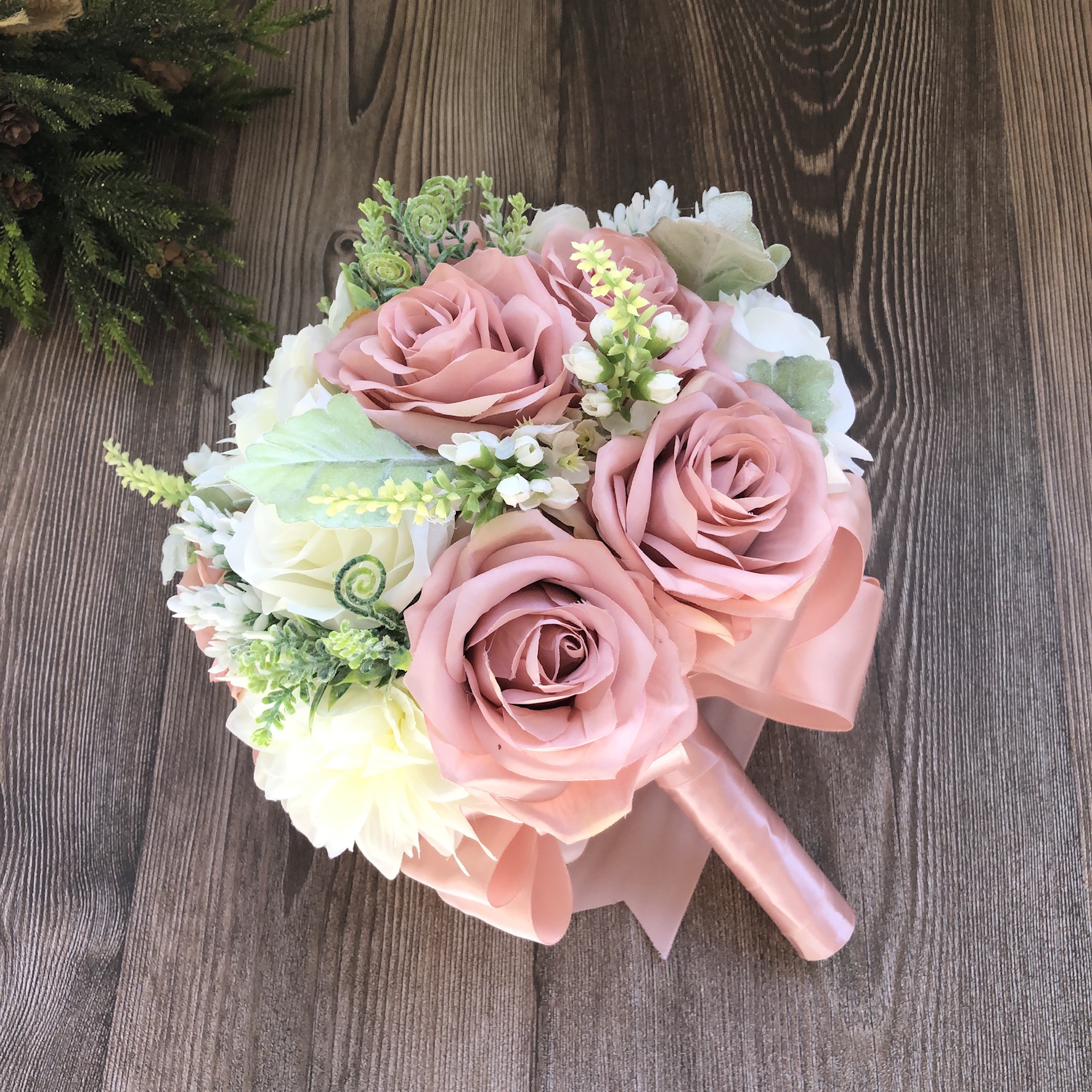 Inches Bride Bouquet Dusty Pink Silk Roses For Wedding