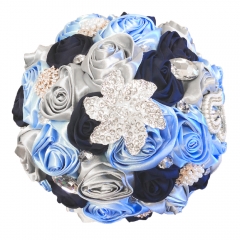 Flower Jewelry Brooch Bouquet with Rhinestones Ribbons