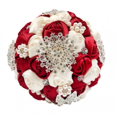Satin Rose Wedding Bouquet with Sparkle Rhinestone Jewelry