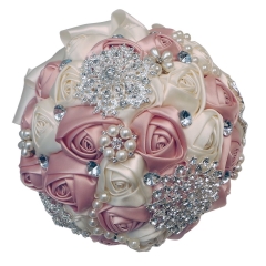Satin Rose Wedding Bouquet with Sparkle Rhinestone Jewelry