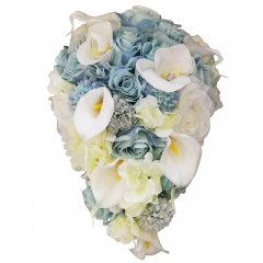 Cascading Light Blue Calla Lily White  Bride Bouquet
