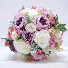 Real Touch Lavender Blooming Rose Peony Bride Bouquet