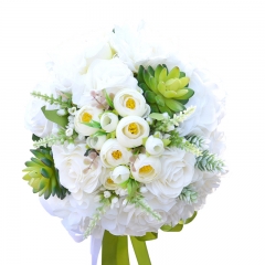 White Rose Bride Wedding Bouquet with Succulents