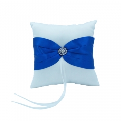 Double Heart Rhinestone Wedding  Ring Bearer Pillow Royal Blue