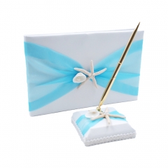 Organza Bowknot Wedding Guest Book and Pen Set Romantic Beach Wedding Tiffany Blue