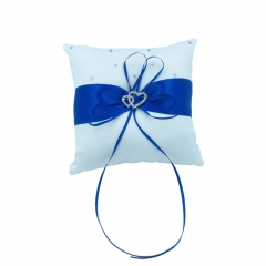 Double Heart Rhinestone Wedding Ring Bearer Pillow Royal Blue
