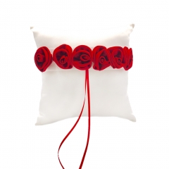 Burgundy Satin Rose Decor Wedding Ring Bearer Pillow