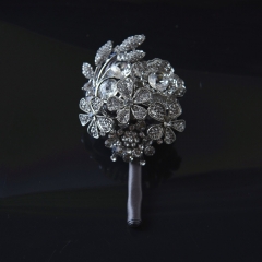 Full Rhinestone Covered Brooch Pin Crystal Roses Boutonniere