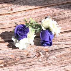 rom Corsage Boutonniere Set Rose Flower Pin Wristlet for Party
