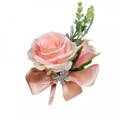 Blush Pink Rose Buds Rhinestone Jewelry Boutonniere Pin