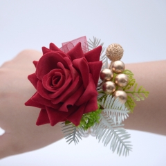 Blooming Rose Flower Golden Beads Décor Wrist Corsage