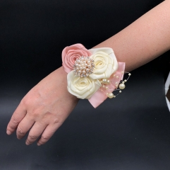 Rhinestone Pearls Corsage Blush Pink Rose for Wedding Prom