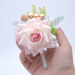 Blooming Rose Flower Golden Beads Décor Wrist Boutonniere