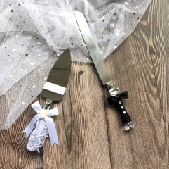 Stainless Steel Wedding Cake Knife and Server Set with Rhinestone Décor