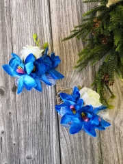 Wedding (Prom) Corsage Boutonniere Set Rose Lily Pin Wrist Hand Dress Suit Flower (Royal Blue)