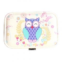 Owl Pattern Travel Jewelry Box Organizer (Purple)