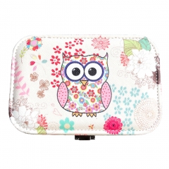 Owl Pattern Travel Jewelry Box Organizer (Pink)