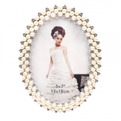 5x7"8x10"Pearls Decorated Picture Holder Display Anniversary New Year Christams Present for Family New Couple (Silver)