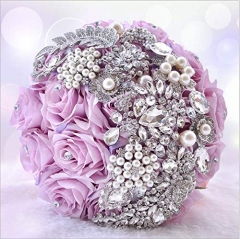 Sparkle Rhinestone Pearls Jewelry Decorated Rose Flowers for Bride (Lavender Rose)