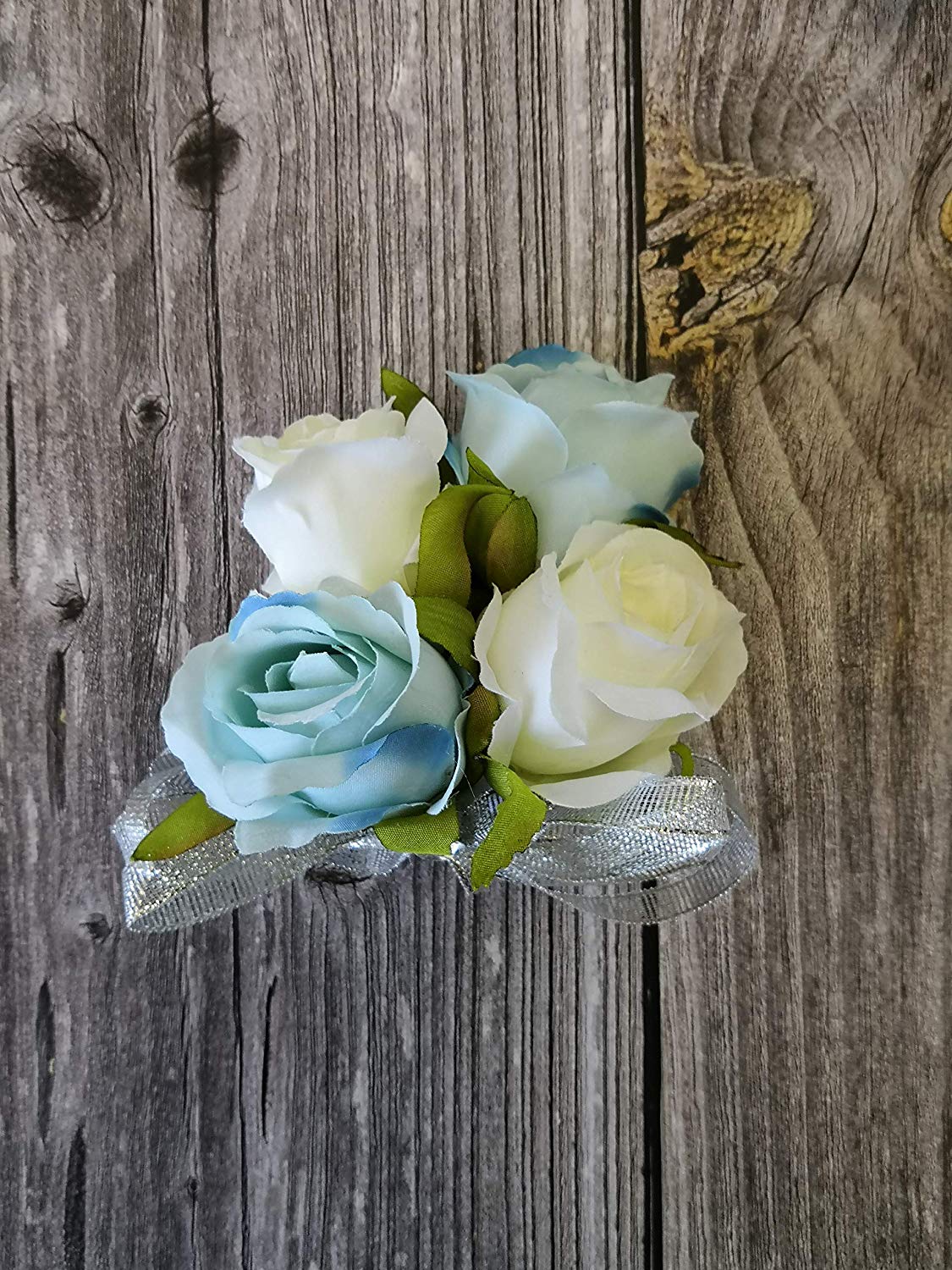 Rose Corsage Boutonniere Set Real Touch Flowers for Party Ball Dancing ... White And Baby Blue Corsage