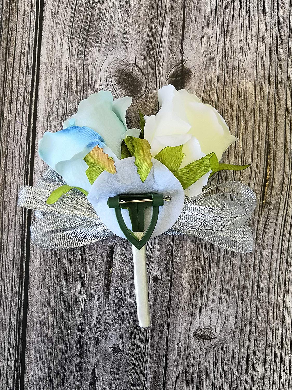 Rose Corsage Boutonniere Set Real Touch Flowers for Party Ball Dancing ... White And Baby Blue Corsage