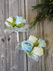 Rose Corsage Boutonniere Set Real Touch Flowers for Party Ball Dancing Wedding with Lace Bow Décor