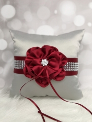 Grey and Red Flower Wedding Ring Bearer Pillow