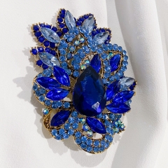 Blue Austrian Crystal Sparkling Imitation of Flowers Brooch for Women Wedding Bouquet