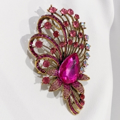 Pink Imitation Zircon Crystal Flower Pattern Elegant Brooch DIY Bouquets for Women
