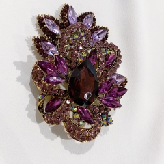 Purple Austrian Crystal Sparkling Imitation of Flowers Brooch for Women Wedding Bouquet