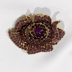 Purple Clear Crystal Elegant Sparkling Rose Shape Brooch Pin Wedding Bridal Bouquet DIY