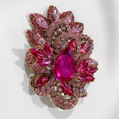 Pink Austrian Crystal Sparkling Imitation of Flowers Brooch for Women Wedding Bouquet