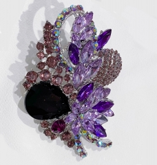 Purple Flower Pattern Brooch Studded with Rhinestones for Women Wedding Bouquet Sweater