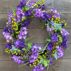 20 Inch Lavender Wreath Floral Garland with Berries and Green Leaf