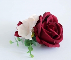 Burgundy White Blooming Rose Real Touch Eucalyptus Wedding Rose Bouquet Bride Bridemaids Groom Groomsman Boutonniere