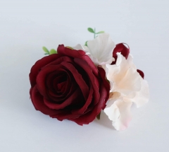 Burgundy White Blooming Rose Real Touch Eucalyptus Wedding Rose Bouquet Bride Bridemaids Groom Groomsman Corsage