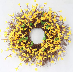 20” Artificial Forsythia Wreath,Yellow Flower Front Door Wreath Spring Summer Wreath for Indoor Outdoor Home Wedding Decor