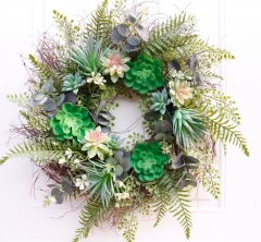 22 Inch Artificial Succulent Wreath for Front Door, Fern Plants Wreath for Spring Summer and All Seasons, Greenery Floral Wreath for Indoor and Outdoo