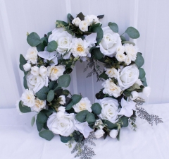 16.5 inch Artificial Rose Wreath Handmade Floral Wreath with Green Leaves, Spring Summer Garland Wreath for Front Door Wall Wedding Party Home Decor (