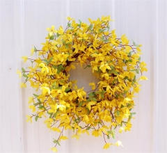 22 Inches Artificial Forsythia Front Door Wreath,Winter Jasmine Outdoor Wreath Yellow Flower Garland with Grapevine Base for Spring Summer Home Farmho